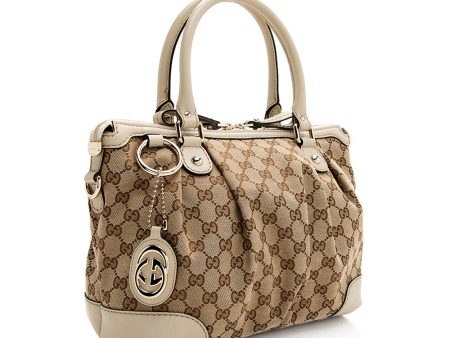 Gucci GG Canvas Sukey Top Handle Medium Satchel (SHF-20030) For Sale