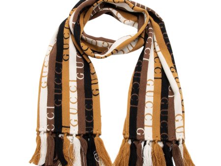 Gucci Wool Cotton Logo Wood Stripes Scarf (syWy5L) Discount